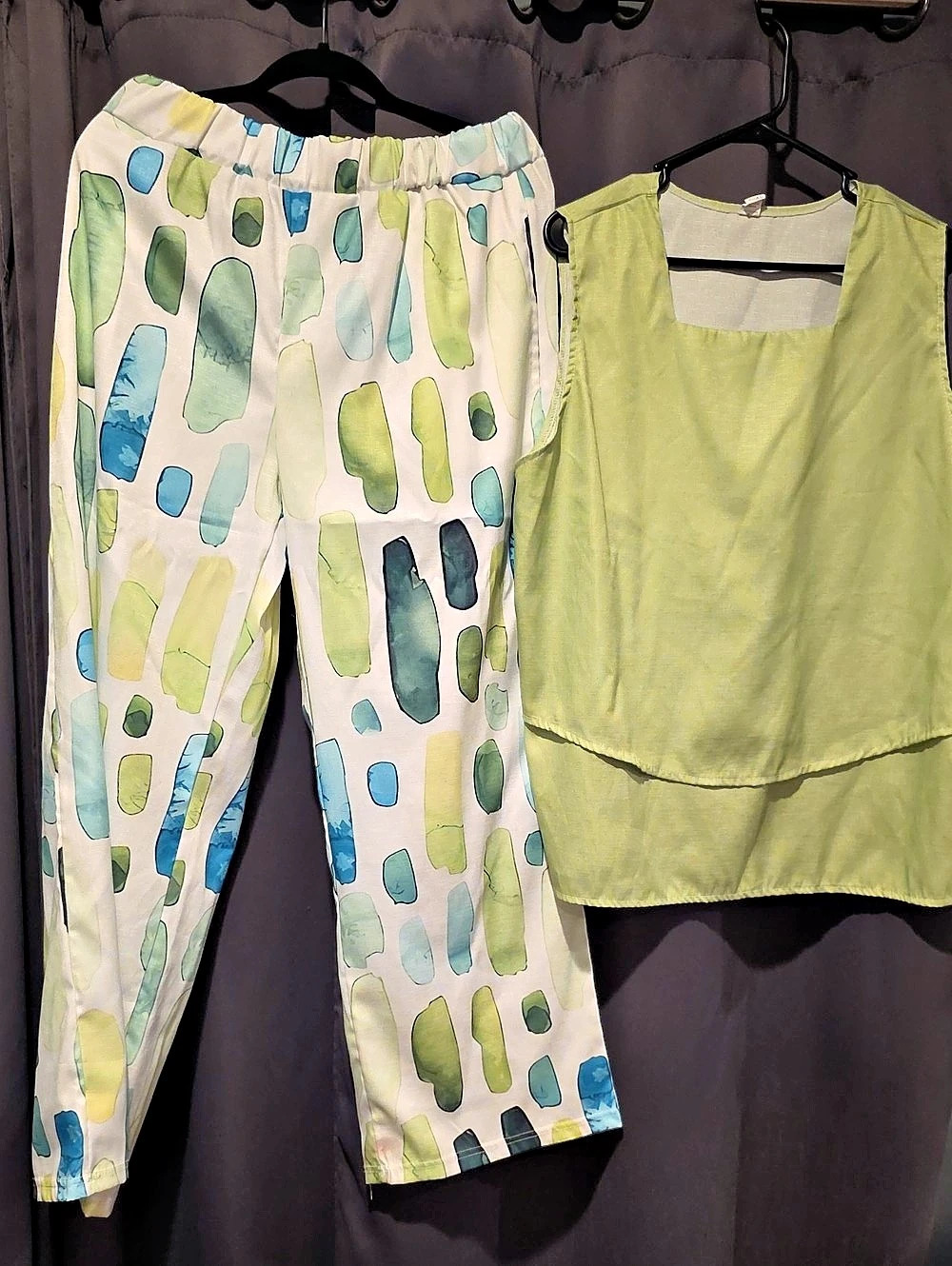 Shein Abstract Print Pants Set in Green & White Size 2XL